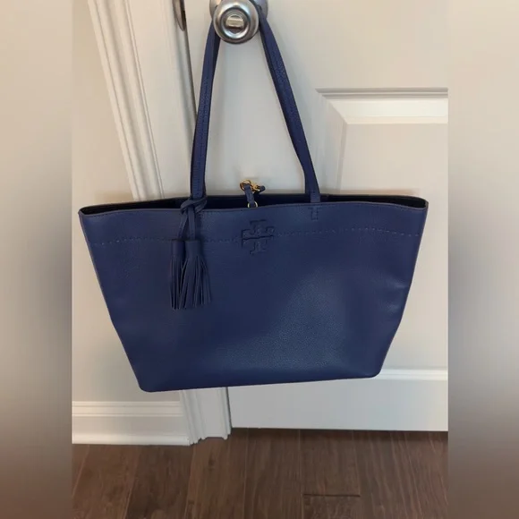 Tory Burch Bags Tory Burch Mcgraw Leather Tote Blue Poshmark